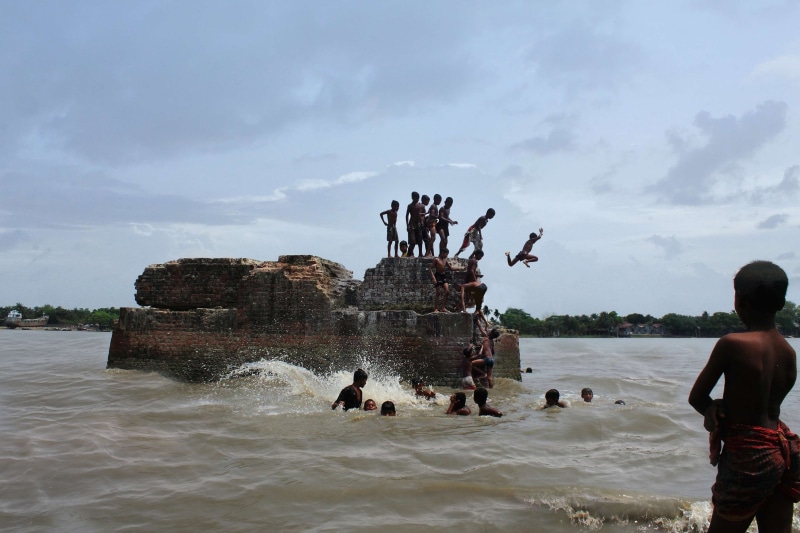 group of people, canal, nature, beach, cloud - sky, men, tree, bangladesh, rock - object, sky, 4K, river, village, outdoors, day, rural, water, land, rear view