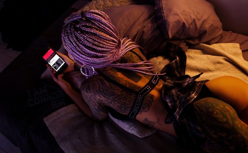 warm clothing, high angle view, midsection, hot girl, iamconnorrm, indoors, bed, furniture, relaxation, big, women, adult, winter, clothing, one person