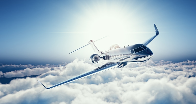 turbojet, bokeh, private jet, passenger administrative, airplane, clouds, gray, blur, Learjet 45, the plane, 5K, business jet, black, height, beautiful background