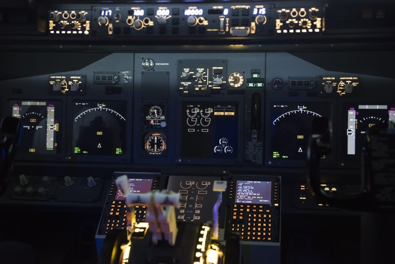 indoors, pilot, dashboard, arrival, Cockpit, airliner, lights, technology, jet, vehicle interior, communication, close-up, aircraft, no people, control panel