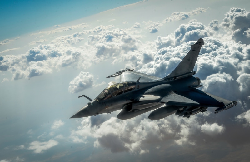 motion, transportation, aerospace industry, air force, mode of transportation, plane, french air force, fighter plane, flight, mid-air, rafale, low angle view