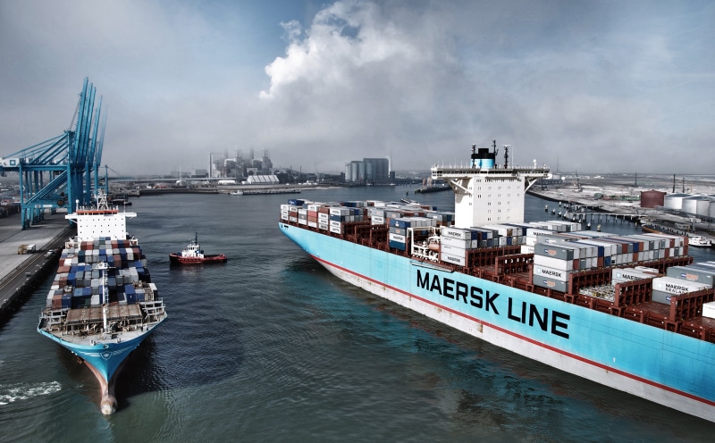 outdoors, harbor, day, sky, mode of transportation, Waste, line, Cranes, business, Tug, Container, Maersk, Flight, nautical vessel, 4K, Maersk Line, water