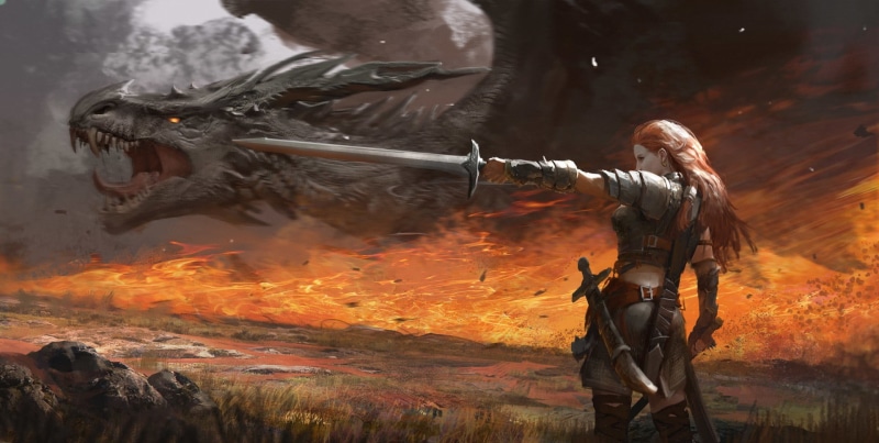 rifle, hunting, protection, dragon, holding, gun, 1080P, animal wildlife, fantasy art, men, people, aggression, standing, security, adult, conflict