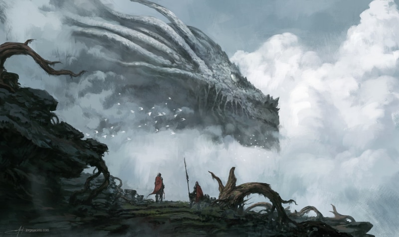 digital art, beauty in nature, people, fantasy art, adult, nature, men, 720P, real people, group of people, leisure activity, cloud - sky, dragon, lifestyles