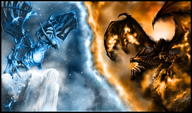 ice, warcraft, dragons, world, 5K, dragon, poster, fire