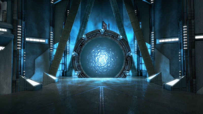 indoors, ceiling, lighting equipment, illuminated, sphere, metal, Stargate, shape, night, flooring, design, reflection, silver colored, shiny