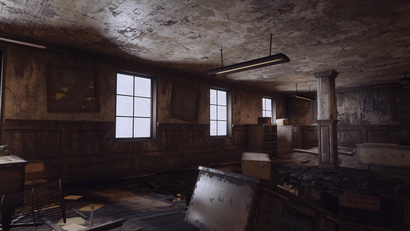 domestic room, bad condition, roof beam, window, screen shot, run-down, PC gaming, obsolete, building, ceiling, indoors, no people, damaged, architecture