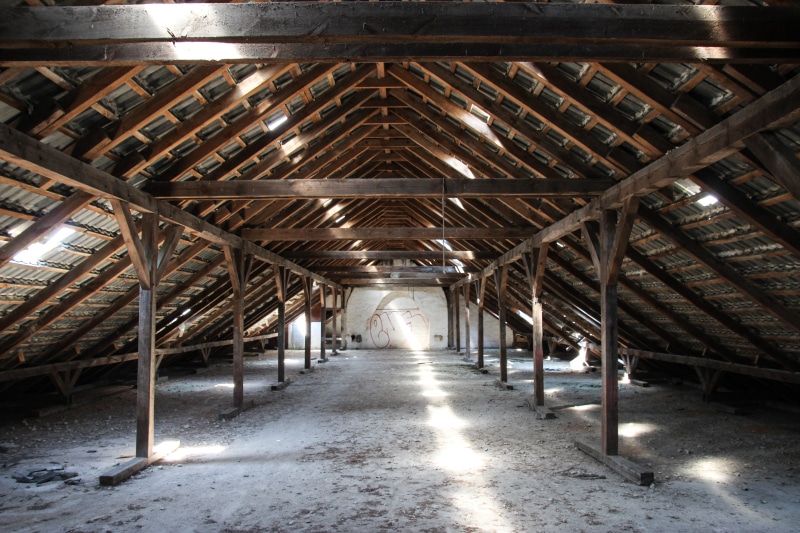 old, germany, abandoned, urban, vogelsang, broken, industry, ceiling, building, tiles, wood, the way forward, metal, absence, indoors, loft, town, direction