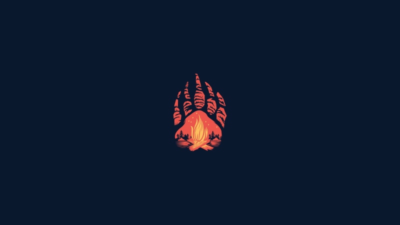 cut out, illuminated, studio shot, illustration, bear, 2K, paws, copy space, campfire, outdoors, black background, blue background, low angle view, orange color