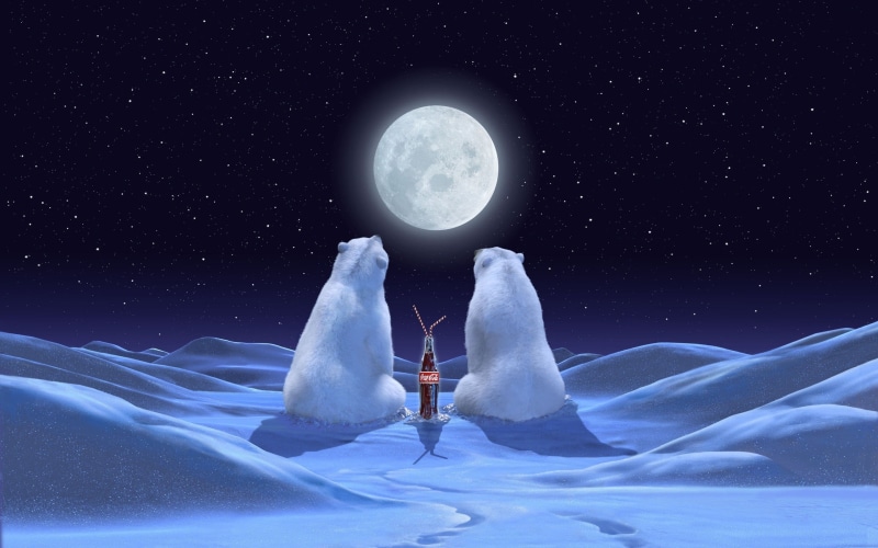 cold temperature, night, illuminated, space and astronomy, full moon, frozen, ice, winter, one person, scenics - nature, sky, 2K, moonlight, Coca-Cola