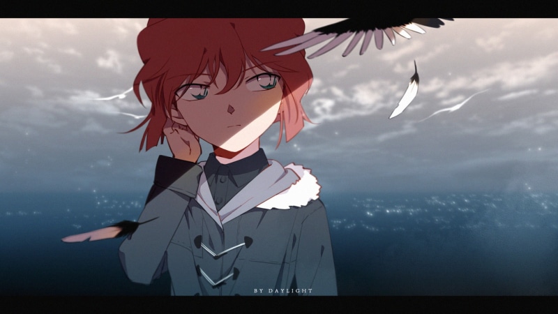 Detective Conan, water, ominous, fantasy, storm, flying, human body part, one person, warning sign, cloud - sky, sea, outdoors, communication, sky, digital composite