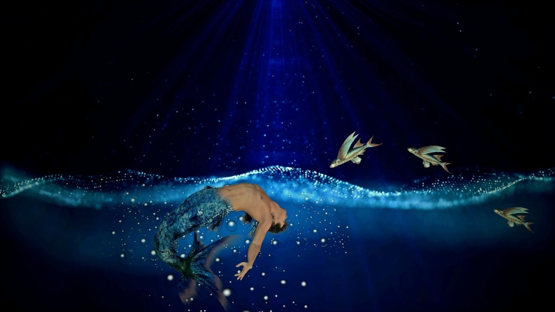 2K, flying, Sea, water, Fantasy, animal, sea life, animals in the wild, full length, sea, lichtspiel, blue, mood, dark, mystical, Mermaid, animal wildlife