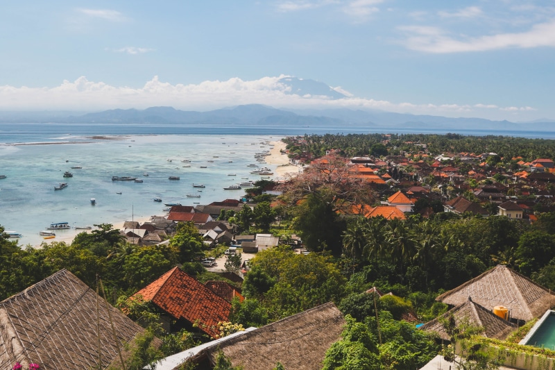 scenery, houses, building exterior, architecture, scenics - nature, land, aerial view, sea, high angle view, water, animal, cloud - sky, lembongan island