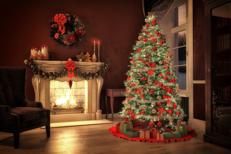 year, gold Colored, tree, living Room, Christmas, home, night, mantelpiece, holiday - event, house, holiday celebration, fire - Natural Phenomenon, 5K