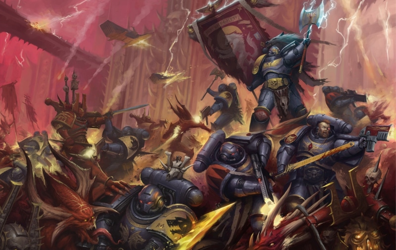 demons, Warhammer 40 000, space marines, 1080P, Space Wolves, chaos, Khorne Berserker