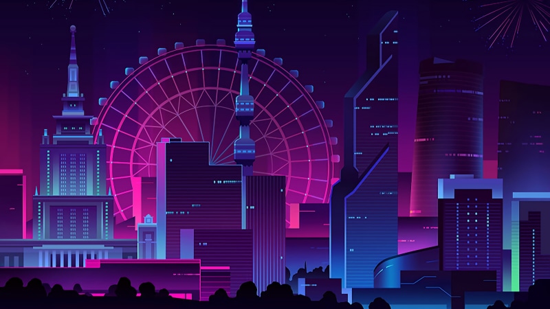 Others, fireworks, minimal neon city, 2K