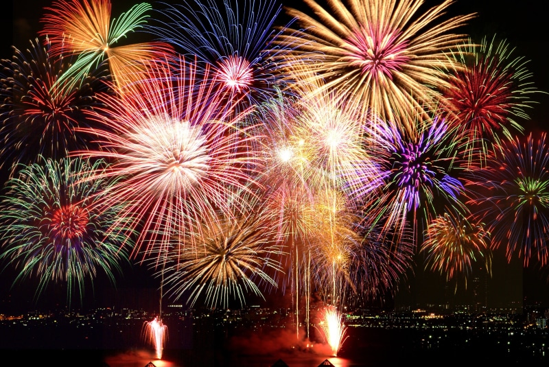 long exposure, sky, no people, new years eve, exploding, firework display, 2017, sparks, event, assorted, outdoors, night, 4K, water, motion