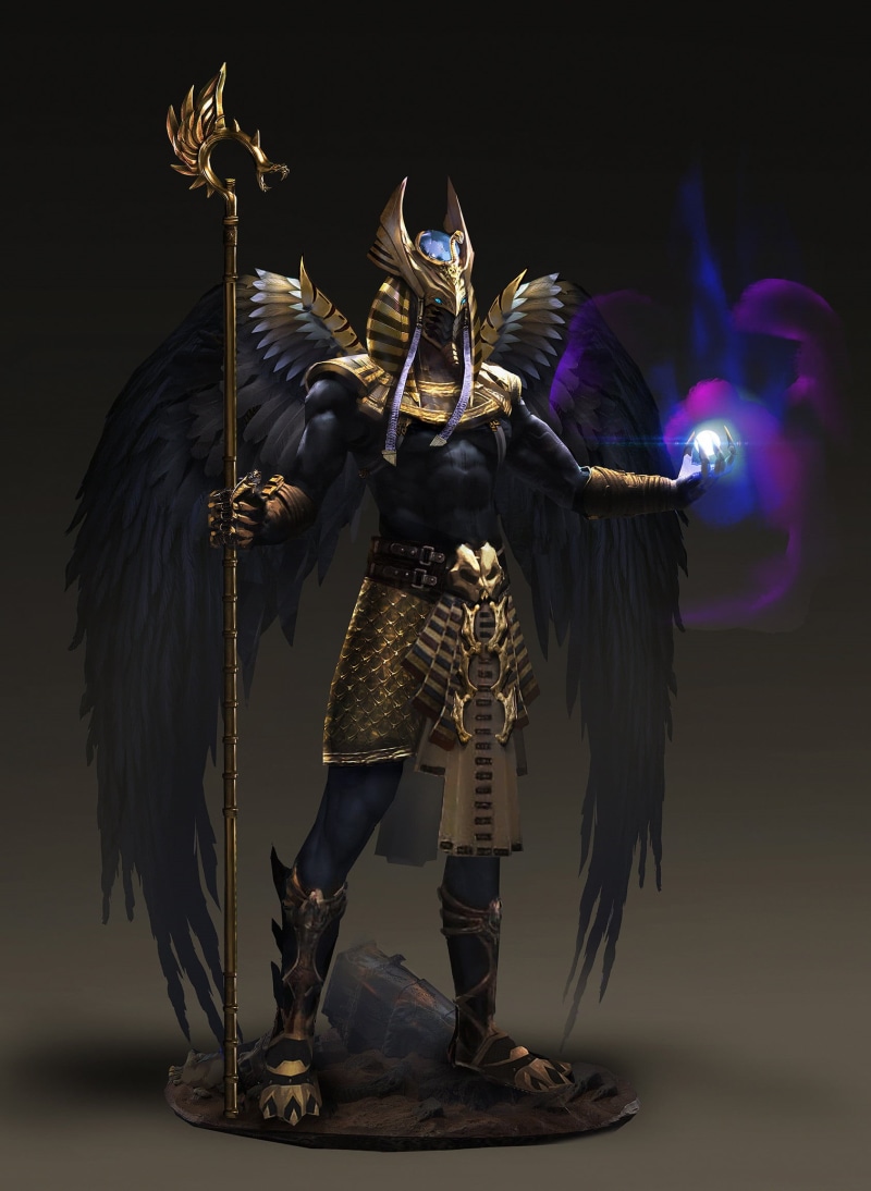 drawing, Horus (deity), staff, spell, gods, 1080P, helmet, Egyptian mythology, gold, armor, gems, wings