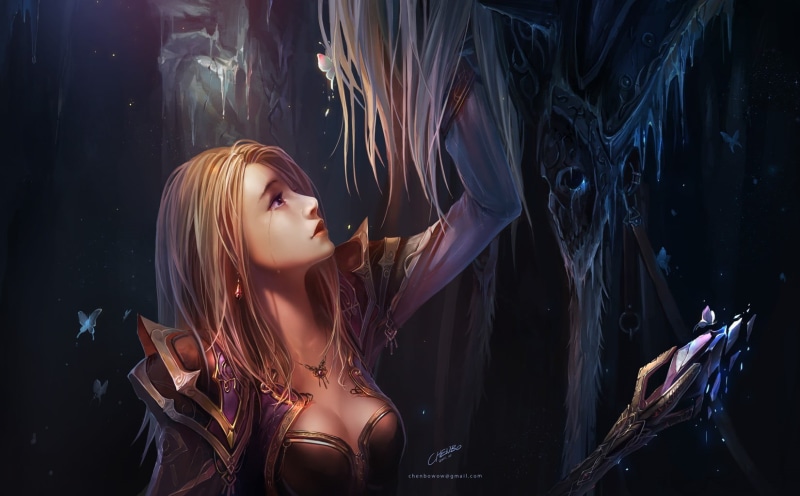 real people, Arthas, long hair, young adult, sylvanas, hair, one person, black background, 720P, Jaina Proudmoore, young women, armor, leisure activity