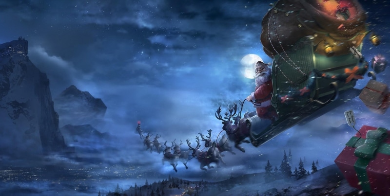 sport, imagination, horror, claus, digital composite, mojivjuji, night, gifts, star - Space, santa claus, beauty in nature, plant, snow, illustration, cold - Temperature