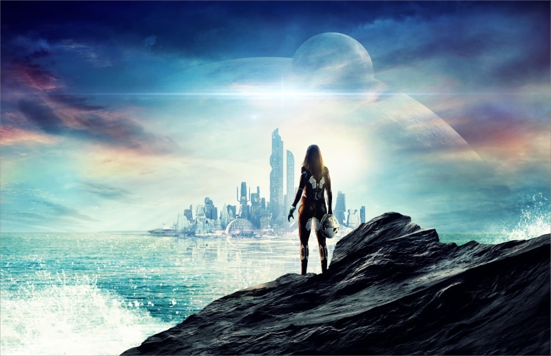outdoors, sunset, architecture, the suit, future, young Adult, cloud - Sky, aquanaut, solid, 2K, the ocean, women, dawn, one person, mojivjuji, Civilization
