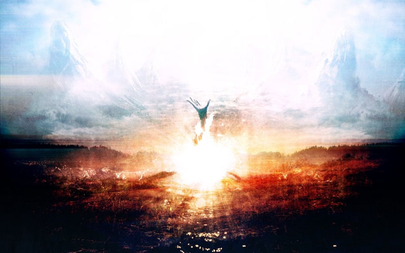 body part, sunlight, beauty In Nature, human limb, rear view, sunbeam, human body part, paint, landscape, human arm, silhouette, people, sky, spray, heaven