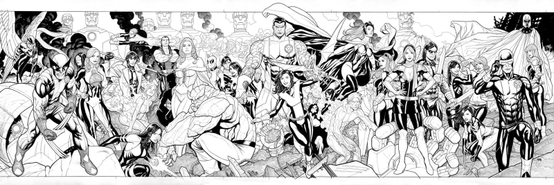 large group of objects, Frank Cho, full frame, auto post production filter, colossus, transfer print, X-Men, Wolverine, Iceman, women, large group of people