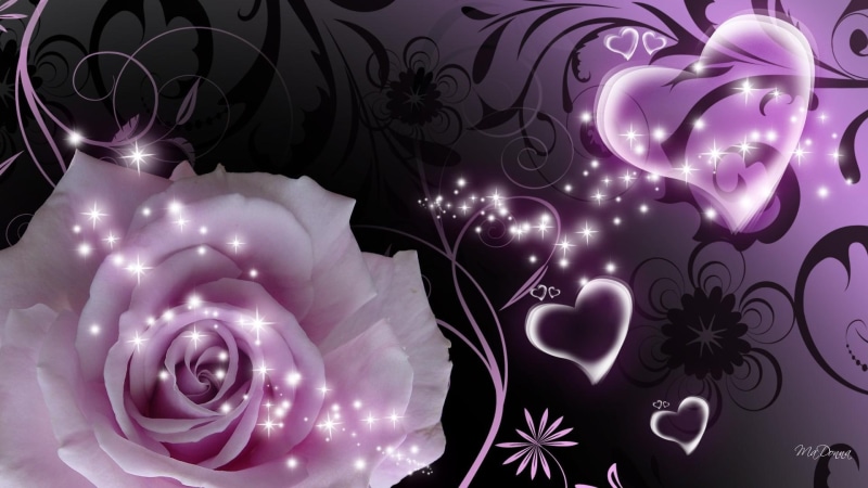 nature and landsc, darkness, purple, 1080P, flower, lavender, glitter, illustration, glow, pink, swirls, rose, stars, hearts, sparkles