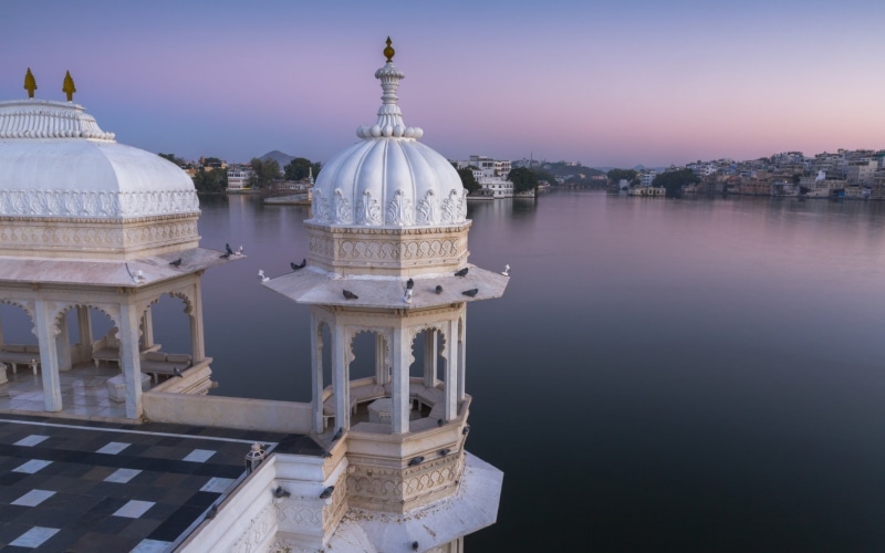 Lake, Palace, 720P, Panorama, brown, gazebo, India, white, Rajasthan, Udaipur