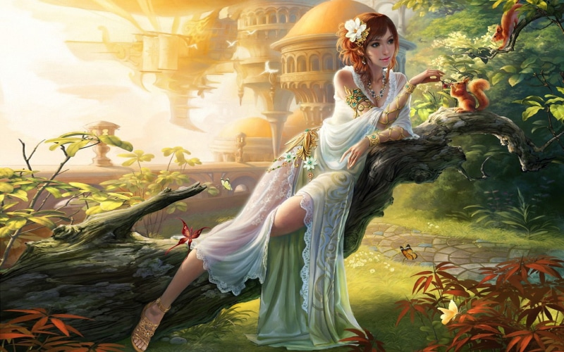 palace, garden, phones, beautiful, desktop, hanging, fantasy, pc, friends, tree, art, mobile, dress, dry, 1080P, girl, tablet, hd