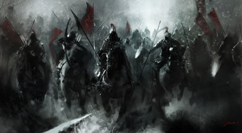 artwork, horse, warrior, battle, fantasy art, 720P, banner, knight, winter, medieval, war