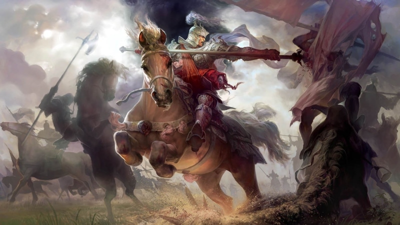 domestic animals, nature, people, digital composite, spear, arts culture and entertainment, digital, land, outdoors, riding, horse, day, group of people