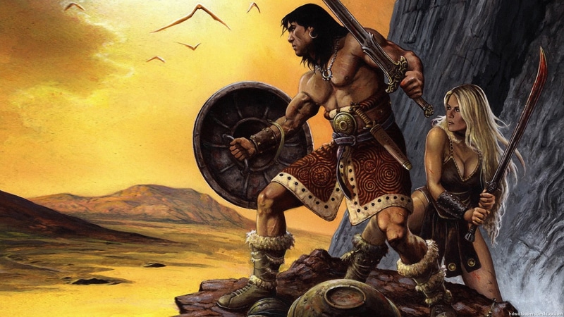 Frank Frazetta, shield, 1080P, fantasy art, painting, Conan the Barbarian, sword