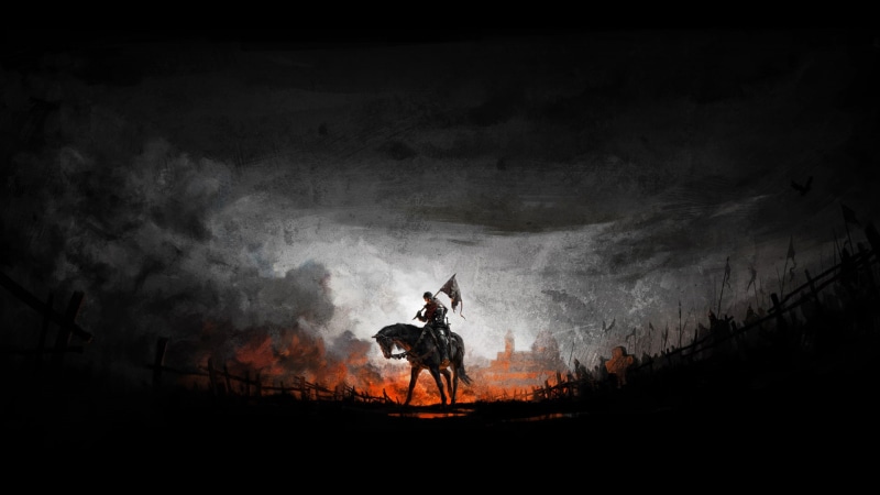 Kingdom Come: Deliverance, artwork, banner, knight, digital art, horse, Warhorse Studios, video games, 1080P
