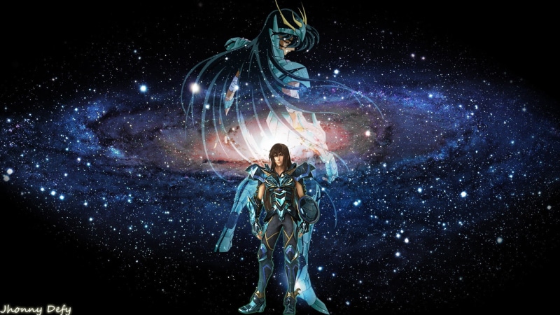 galaxy, sky, motion, standing, nature, digital composite, astronomy, space, outdoors, star field, full length, night, star, Saint Seiya, star - space, Saint Seiya: Legend of Sanctuary