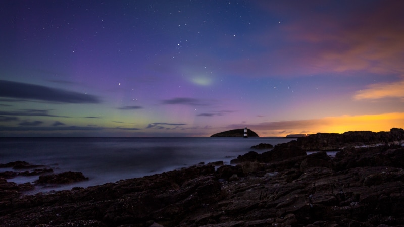 UK, Isle of Anglesey, outdoors, golden hour, Penmon  Anglesey, nature, penmon, white, astro, astrophotography, landscape, star - Space, night, northern lights