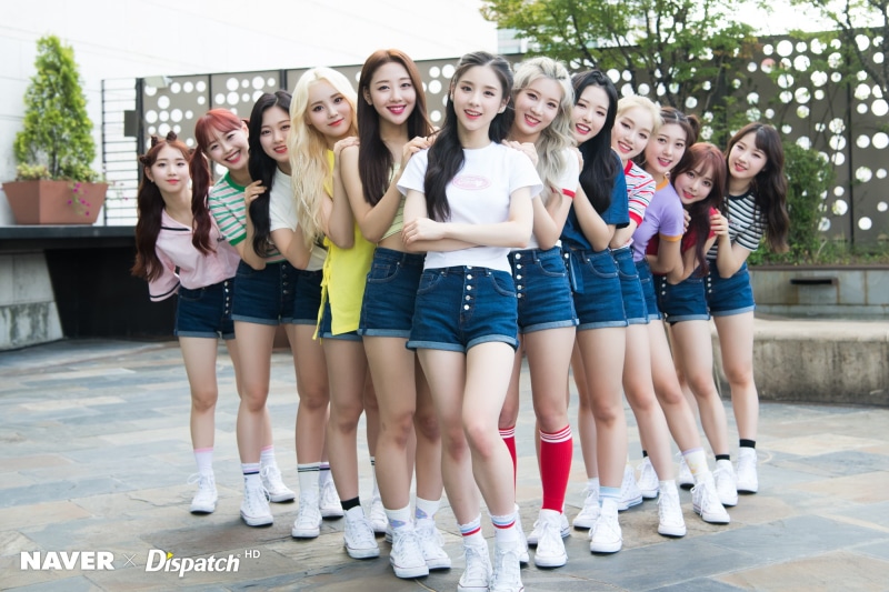 1080P, Olivia Hye, child, HaSeul, pink lipstick, jean shorts, stockings, Go Won, Choerry, Vivi, real people, full length, smiling, standing, Yves, Kim Lip