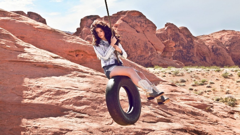 1080P, outdoors, casual clothing, rock formation, women, formation, Lana Del Rey, young women, lifestyles, sunlight, solid, tire, riding, young adult
