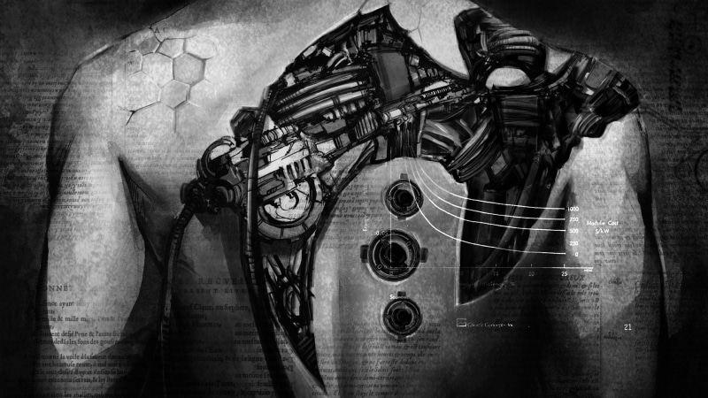 cyberpunk, string instrument, 1080P, art and craft, music, Klayton, close-up, guitar, high angle view, textured effect, table, wood - material, still life