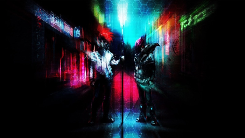 Neon, standing, Klayton, real people, one person, Scandroid, light - natural phenomenon, indoors, lighting equipment, architecture, dark, art and craft