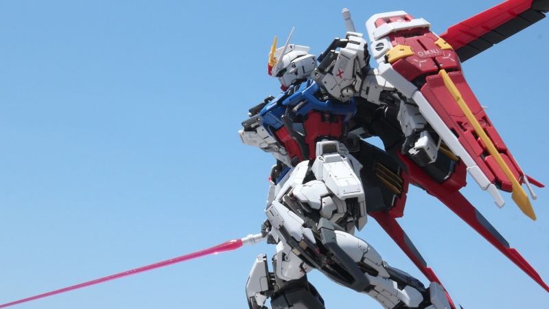 2K, outdoors, military, day, machinery, mech, Gundam Aile Strike, mode of transportation, technology, industry, no people, transportation, low angle view