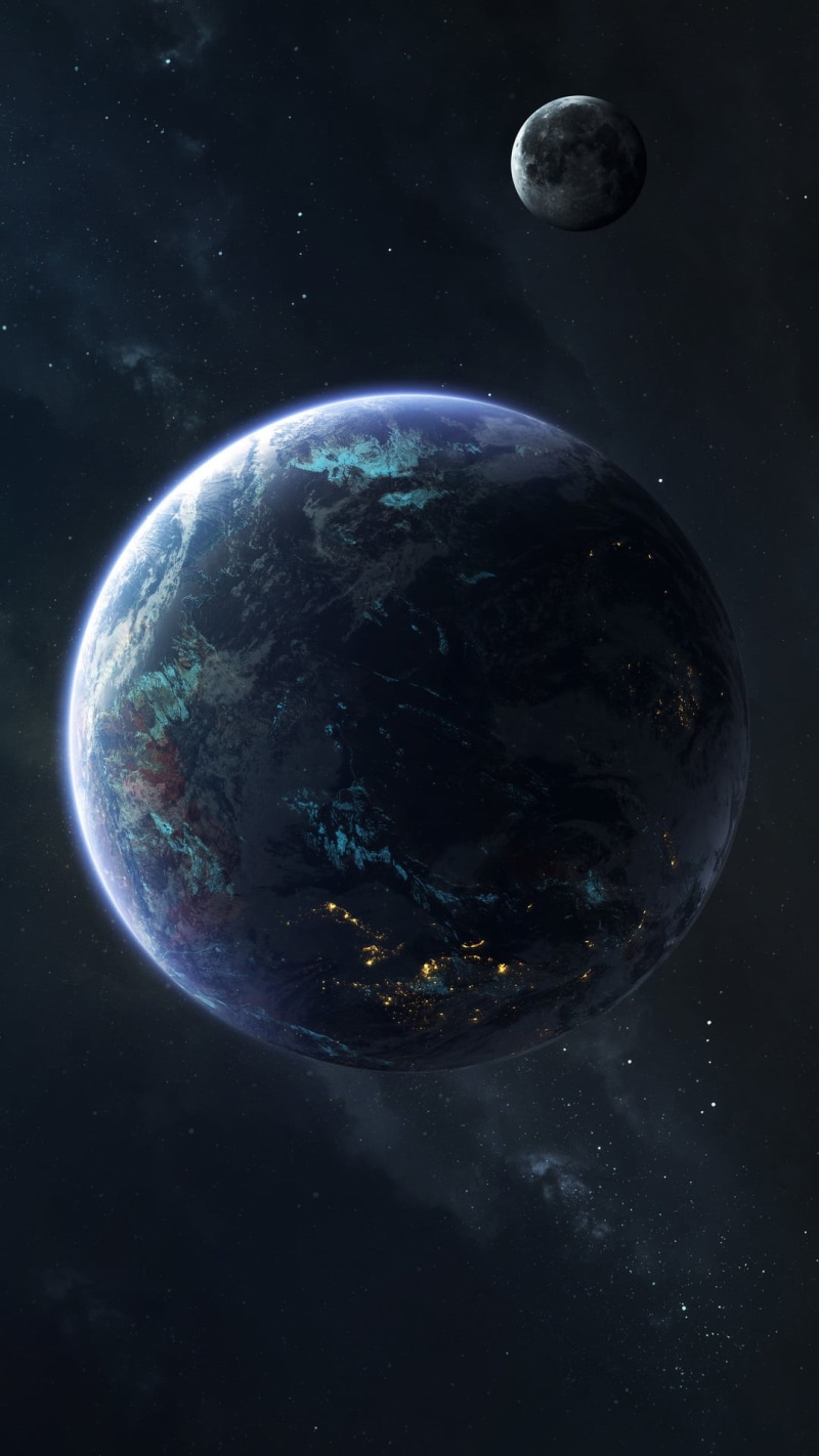 night, sky, globe - man made object, Earth, planet - space, sea, space, environment, satellite view, Moon, nature, space exploration, sphere, space art