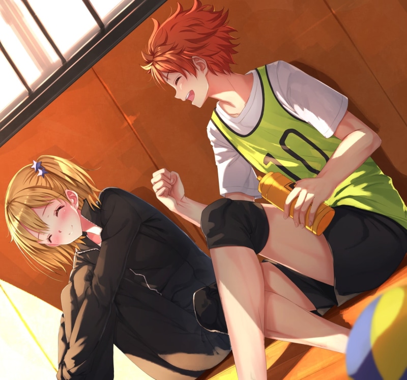 leisure activity, sitting, Hinata Shouyou, sport, females, mid adult, adult, lifestyles, representation, shorts, people, real people, young women, T-shirt