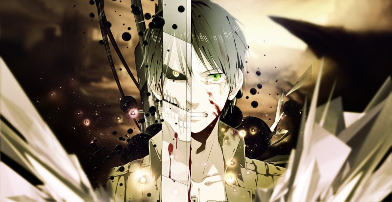 Eren Jeager, Shingeki no Kyojin, 1080P, low angle view, anime boys, pattern, backgrounds, lighting equipment, nature, jaeger, silver colored, decoration