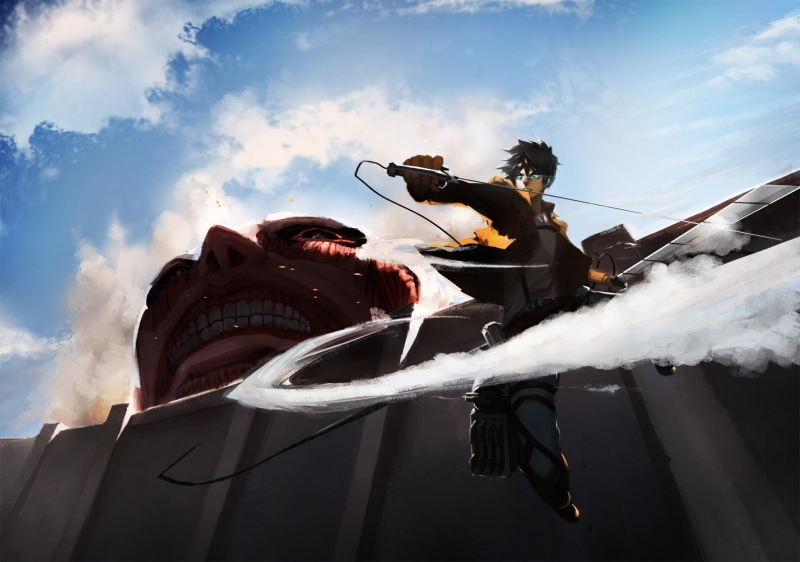 sky, titan, outdoors, anime boys, smoke - physical structure, weapon, lifestyles, men, activity, celebration, cloud - sky, day, people, yager