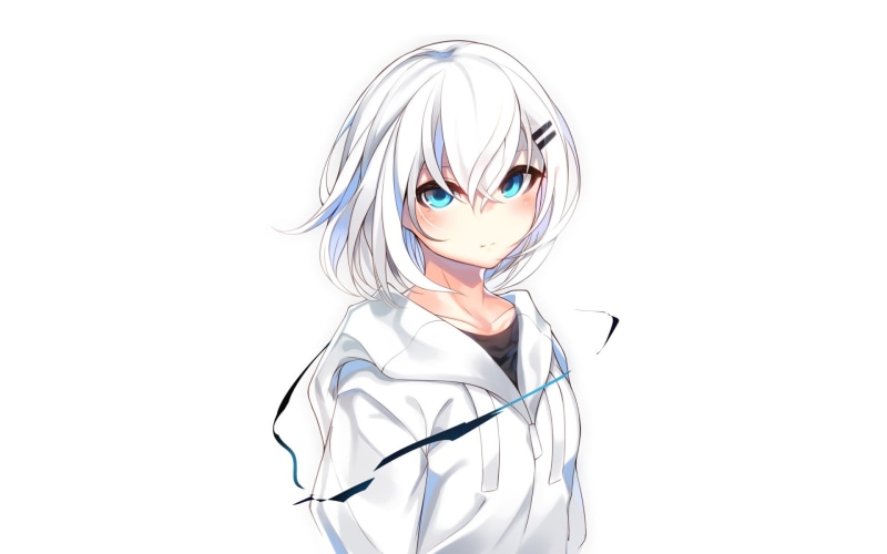 Hoodie, Anime, Original, White Hair, Blue Eyes, 1080P
