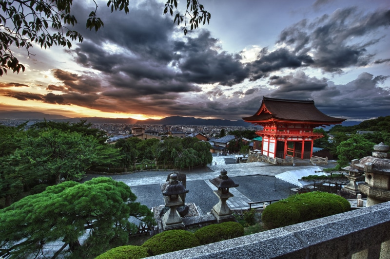 building, beauty in nature, nature, no people, bonsai, building exterior, clouds, cloud - sky, plants, overcast, place of worship, religion, tree, sunset