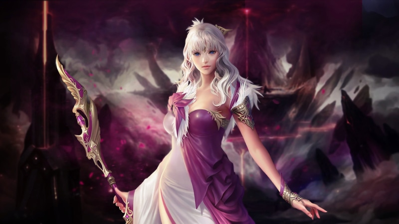 adult, beautiful woman, PC gaming, Cabal II, fashion model, blond hair, video games, portrait, fashion, women, blue eyes, violet hair, cabal, vulcan, dust