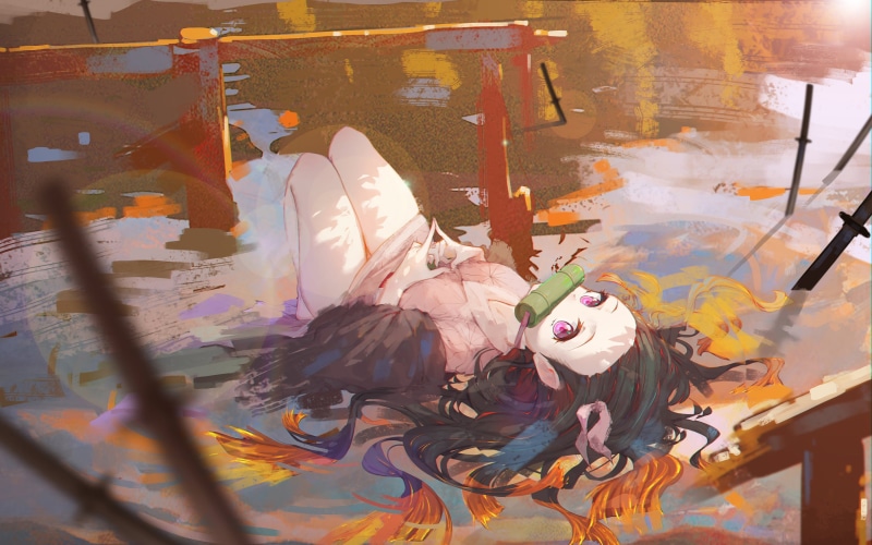 Kimetsu no Yaiba, skirt lifting, Japanese clothes, 2K, Kamado Nezuko