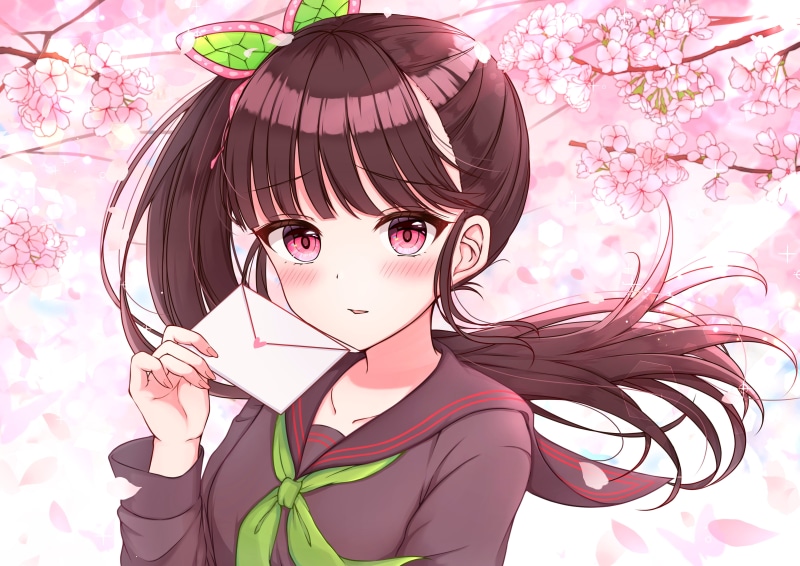 4K, Kanao Tsuyuri, Sakura blossom, anime, anime girls, school uniform, Kimetsu no Yaiba